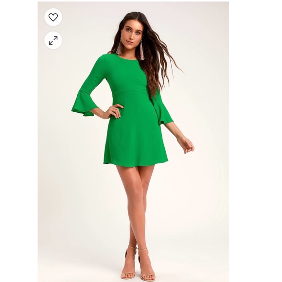 LULUS Center of Attention Green Flounce Sleeve Dress (S) - Picture 4 of 11